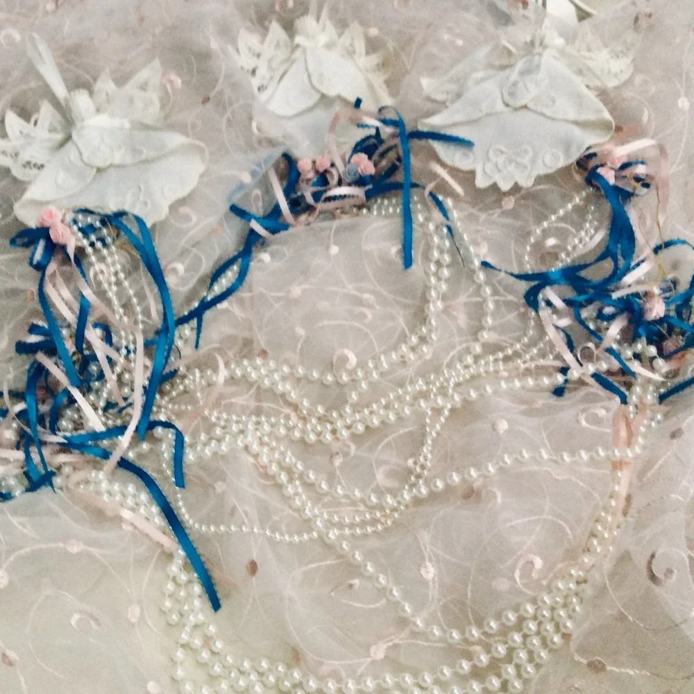 Victorian Handmade Pink Tea Rose Garlands with Handmade Angels & Pearl Garlands